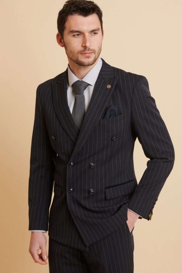 ROCCO - Navy Pinstripe Double Breasted Blazer - Image 3