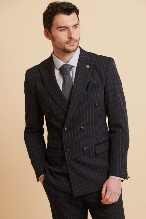 ROCCO - Navy Pinstripe Double Breasted Blazer - Image 4