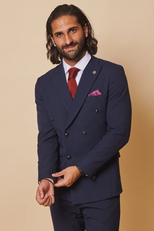 Former Sunderland Football Michael Gray in Bromley Navy Double-Breasted Suit - Image 5
