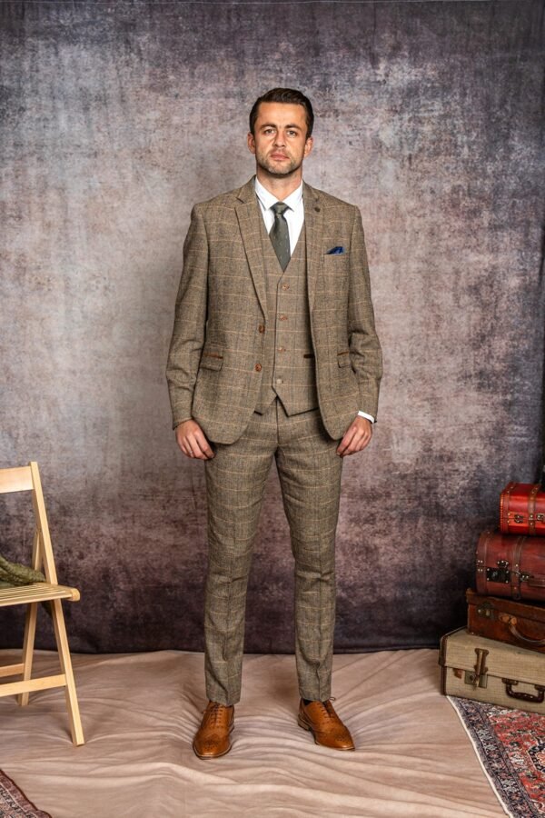 The WHU Collection - TED Tan Tweed Check Three Piece Suit As Worn By Lukasz Fabianski - Image 2