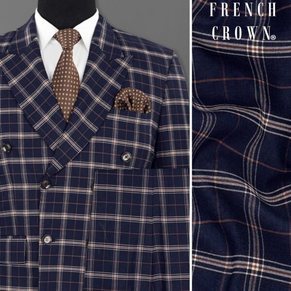 Ebon Clay Blue Plaid Wool Rich Double Breasted Suit