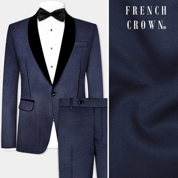 Thunder Blue Solid Wool Blend Tuxedo Suit